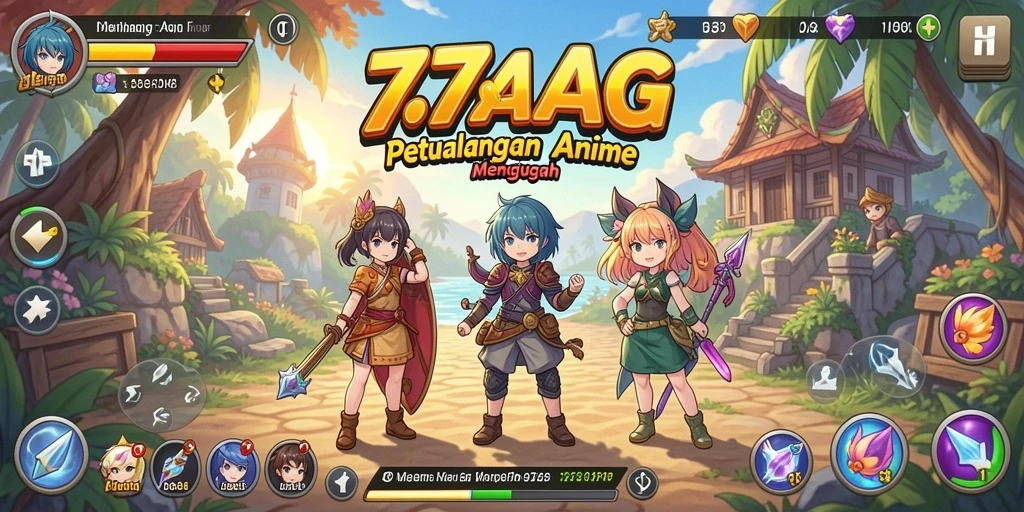 Tampilan gameplay menakjubkan di 77AG dengan karakter anime ikonik.