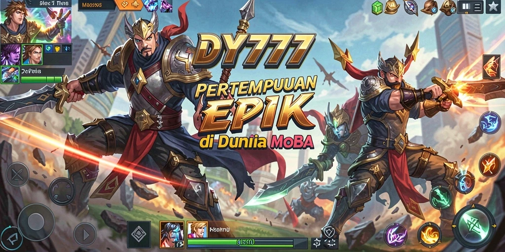 Tampilan aksi intens dari gameplay MOBA DY777.