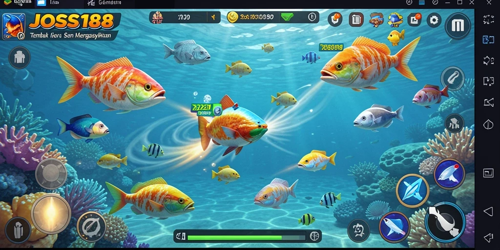 Tangkapan layar gameplay JOSS188 dengan aksi menembak ikan.