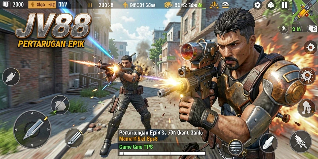 Screenshot menunjukkan aksi intens dalam gameplay TPS.
