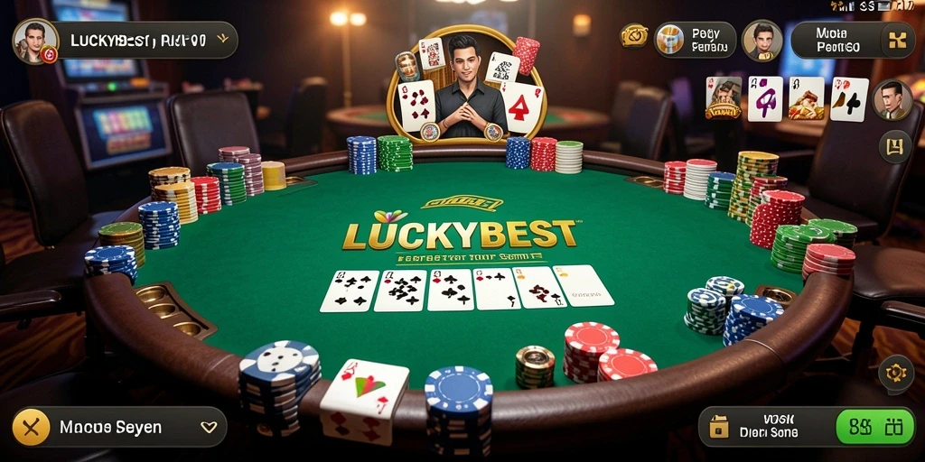 Tampilan gameplay LUCKYBEST yang menampilkan suasana poker yang mendebarkan.