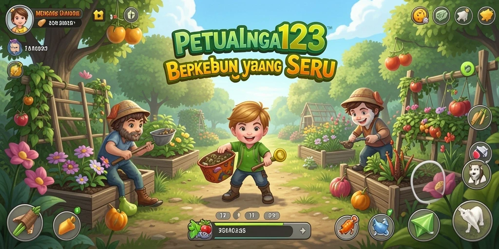 Tangkapan layar gameplay <strong>MENANG123</strong> menampilkan kebun yang indah dan aktivitas bertani yang seru.