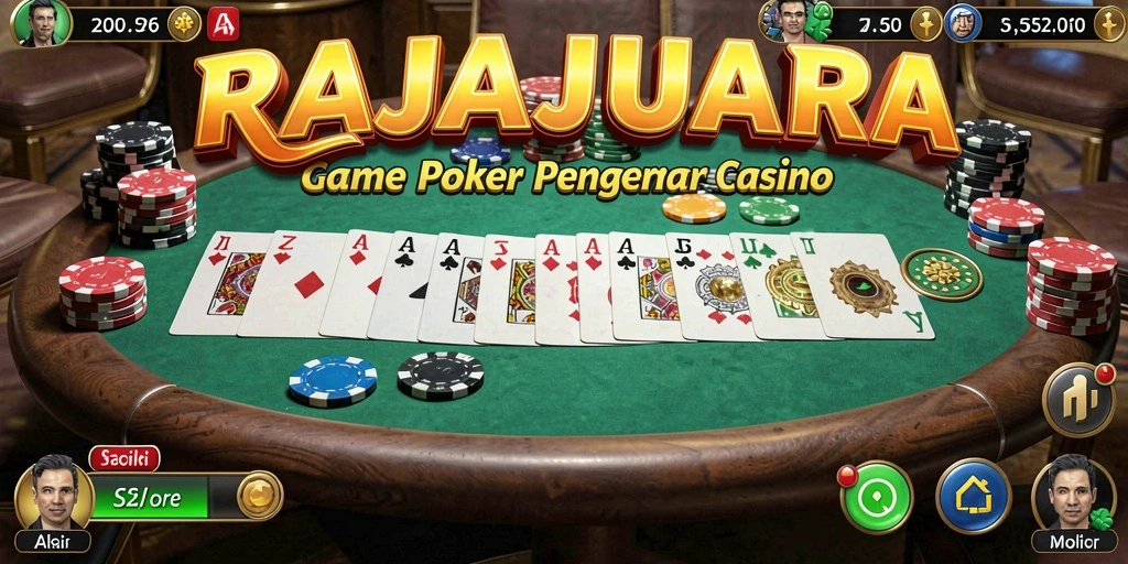 Tampilan gameplay menarik RAJAJUARA, menunjukkan aksi poker seru.