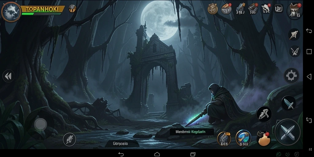 Tangkapan layar menakutkan dari gameplay TOPANHOKI yang menunjukkan suasana horor.