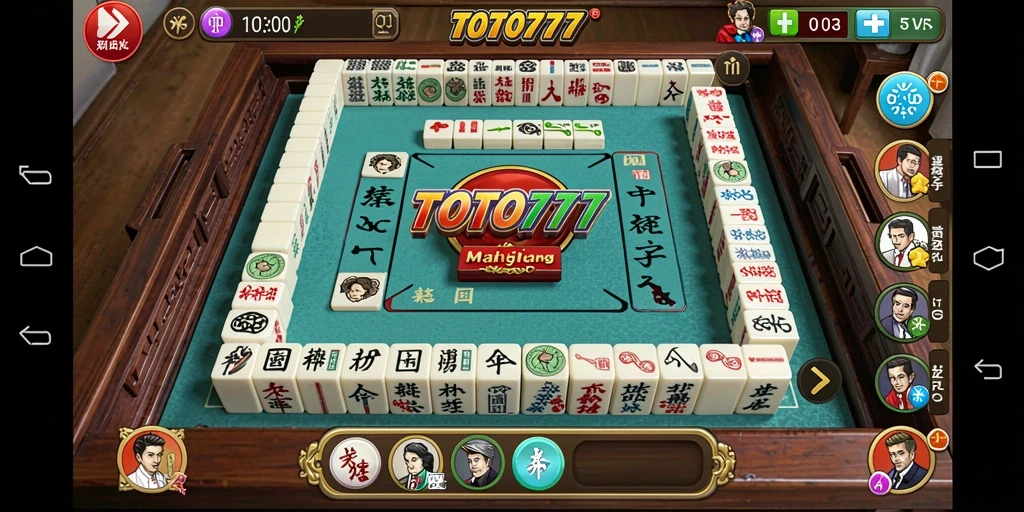Screenshot gameplay TOTO777 menampilkan papan Mahjong yang penuh warna.