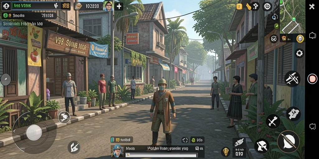 Tampilan gameplay V98 dengan interaksi karakter yang mendalam.